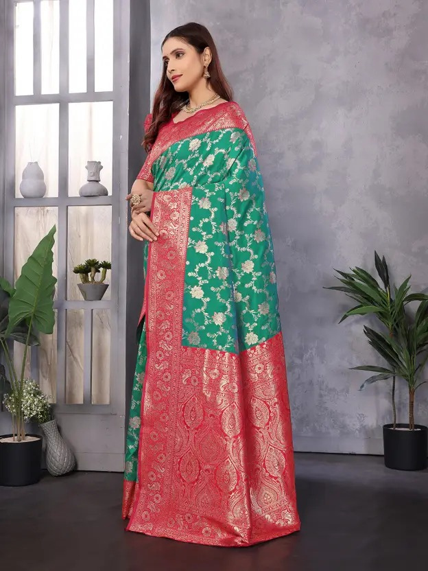 Woven Banarasi Silk Blend Saree - Image 3