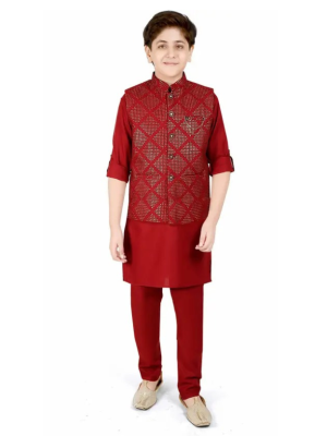 Boys Festive & Party, Wedding Kurta, Waistcoat and Pyjama Set